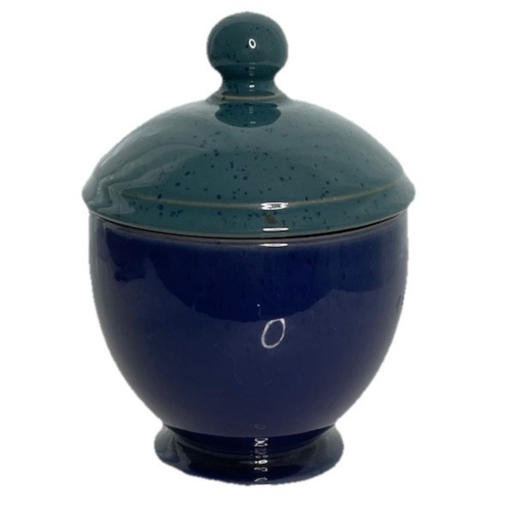 Denby Stoneware England Harlequin Sugar Bowl with Lid Blue Red Green
